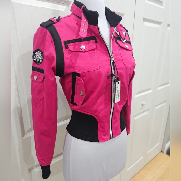 ~SOLD~ 1 RMT Raw Blue Pink Purple Moto Patch Buckle Collar Zip Up Jacket Coat S - Picture 3 of 16